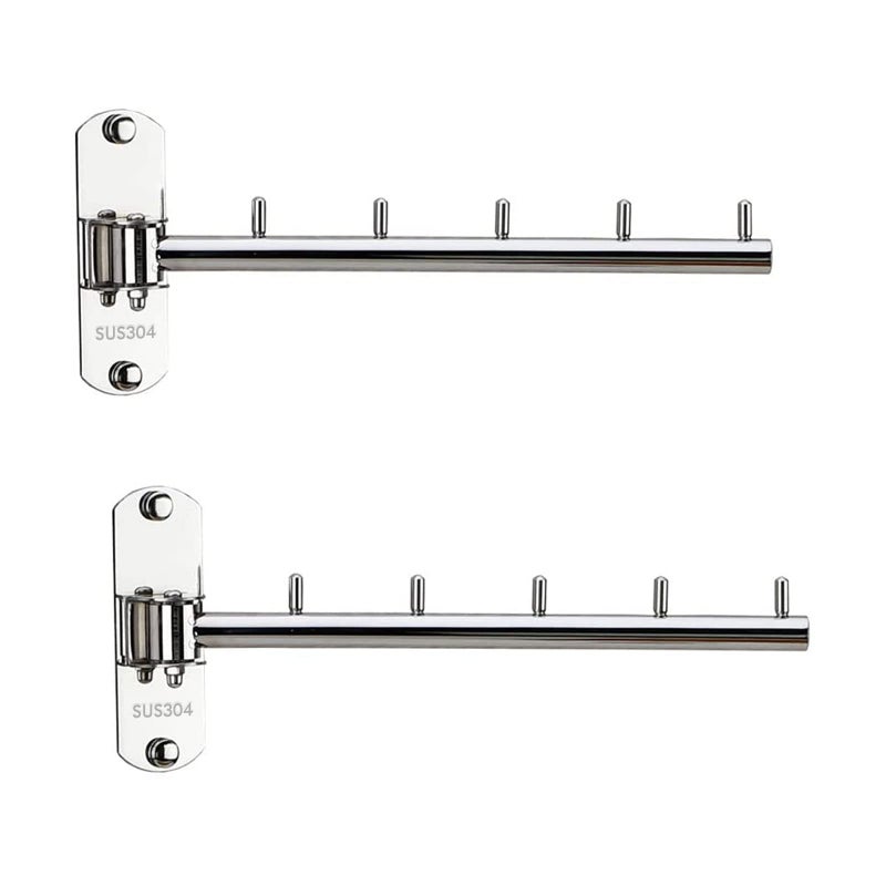 Zivisk 2 Pcs Folding Wall Mounted Clothes Hanger Rack with Swing Arm Stainless Steel Heavy Duty Coat Hook for Bathroom, Bedroom, Laundry Room - Silver - Image 1